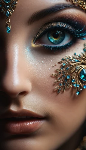 peacock eye,women's eyes,faery,fairy peacock,eyes makeup,the carnival of venice,blue enchantress,peacock,faerie,gold foil mermaid,fantasy art,filigree,the blue eye,drusy,adornments,regard,damselfly,glitter eyes,golden eyes,image manipulation,Photography,General,Fantasy