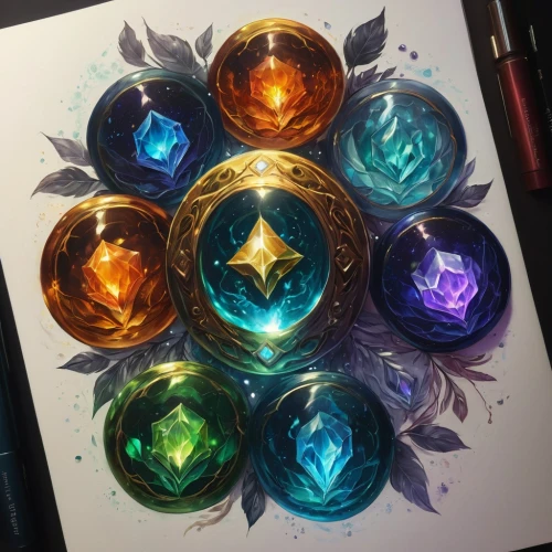 colored stones,gemstones,lotus art drawing,crystal egg,glass marbles,kaleidoscope art,chakra square,orbs,colorful glass,mandalas,colored eggs,healing stone,rupees,runes,spheres,iridescent,color circle,precious stones,pendant,orb,Conceptual Art,Fantasy,Fantasy 17