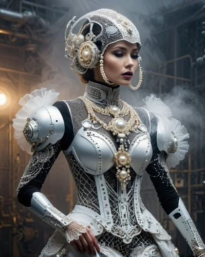 steampunk,steampunk gears,suit of the snow maiden,asian costume,the carnival of venice,victorian lady,fantasy woman,biomechanical,costume design,victorian style,streampunk,haute couture,the enchantress,cyborg,breastplate,victorian fashion,gothic fashion,baroque angel,the snow queen,clockwork
