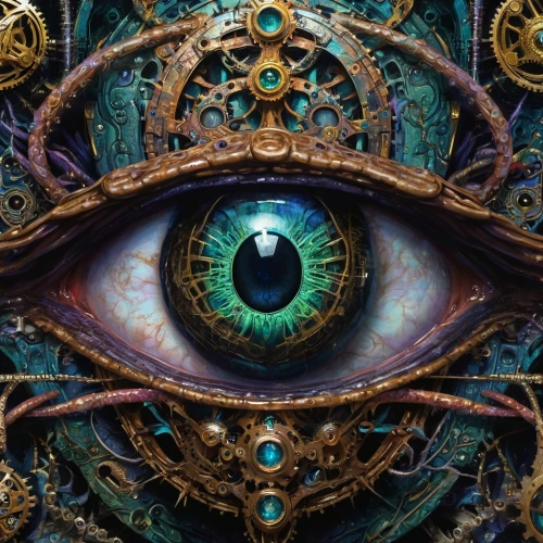 peacock eye,cosmic eye,all seeing eye,robot eye,eye,third eye,abstract eye,clockmaker,eye ball,clockwork,biomechanical,watchmaker,argus,eyeball,panopticon,fractalius,esoteric,the eyes of god,time spiral,optician,Illustration,Realistic Fantasy,Realistic Fantasy 47