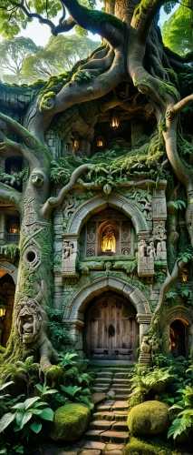 tree house hotel,tree house,house in the forest,treehouse,japanese architecture,the japanese tree,fairy village,dragon tree,japan garden,fairy tale castle,fairy house,fairytale forest,enchanted forest,studio ghibli,cartoon forest,asian architecture,fantasy picture,3d fantasy,ancient house,fairy forest