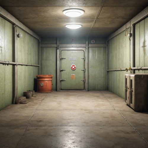 fallout shelter,the morgue,bunker,chemical container,air-raid shelter,kennel,basement,asylum,washroom,hallway,rest room,locker,cold room,animal containment facility,canister,empty factory,penumbra,interrogation point,laundry room,treatment room,Photography,General,Realistic