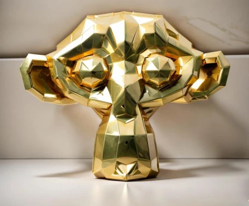 gold mask,gold chalice,dodecahedron,gold flower,golden mask,gold crown,golden crown,golden wreath,gold paint stroke,gold deer,3-fold sun,skull sculpture,allies sculpture,gold foil crown,gold spangle,metatron's cube,art deco ornament,golden candlestick,green folded paper,gullideckel