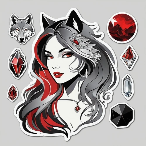 queen of hearts,kitsune,fairy tale icons,poker primrose,redfox,vampire lady,blood icon,scarlet witch,poker set,constellation wolf,kr badge,clipart sticker,playing card,diamond-heart,crown icons,red riding hood,sticker,diamond red,r badge,witch's hat icon,Unique,Design,Sticker