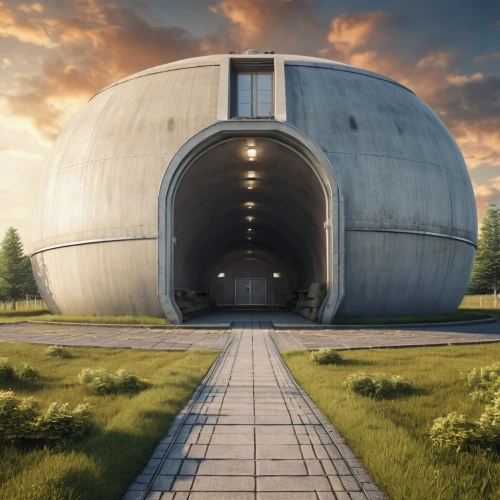 storage tank,futuristic architecture,oil tank,tank cars,nuclear reactor,cooling tower,sewage treatment plant,fallout shelter,futuristic art museum,underground garage,round hut,solar cell base,water tank,atomic age,concrete pipe,bunker,metal tanks,musical dome,capsule,quarantine bubble,Photography,General,Realistic