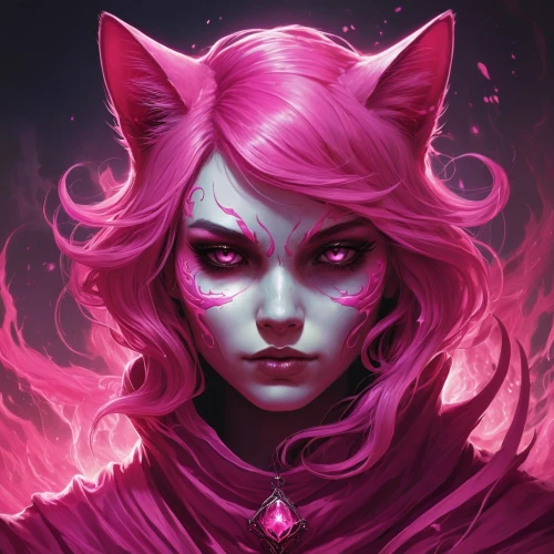 pink cat,fantasy portrait,pink vector,twitch icon,magenta,pink quill,scarlet witch,feline,dark pink in colour,edit icon,dark pink,custom portrait,huntress,mara,cat vector,pink diamond,cheshire,witch's hat icon,pink background,rosa ' amber cover,Conceptual Art,Fantasy,Fantasy 17