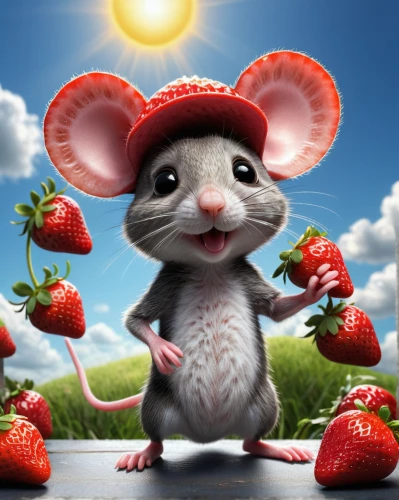 field mouse,cute cartoon character,mouse,white footed mouse,meadow jumping mouse,straw mouse,strawberry,mouse bacon,rat na,mice,ratatouille,dormouse,grasshopper mouse,lab mouse icon,cute cartoon image,red strawberry,wood mouse,color rat,rataplan,hummel,Photography,General,Natural