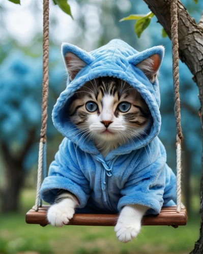 cute cat,hoodie,cat on a blue background,hanging cat,cat image,animals play dress-up,blue eyes cat,funny cat,hooded,cat with blue eyes,kitten,blossom kitten,cat resting,breed cat,little cat,cat sparrow,cat,tabby kitten,cute animals,rain suit,Photography,General,Natural