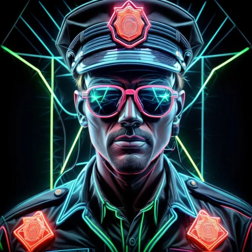 cyber glasses,electro,neon body painting,neon human resources,cyber,tesla,electric,patrol,neon arrows,engineer,officer,3d man,cg artwork,vector illustration,colonel,vector art,twitch icon,80s,cyborg,cyberpunk
