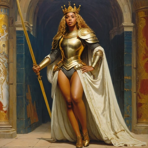 joan of arc,queen,goddess of justice,fantasy woman,golden crown,queen bee,queen s,cleopatra,a woman,gold lacquer,golden unicorn,mariah carey,queen cage,fantasy portrait,woman power,mary-gold,female warrior,gold crown,warrior woman,golden haired,Art,Classical Oil Painting,Classical Oil Painting 42