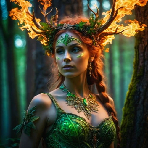 dryad,faery,faerie,the enchantress,fae,celtic queen,fairy queen,elven,fantasy woman,sorceress,wood elf,elven forest,faun,green aurora,anahata,elven flower,fantasy picture,druid,poison ivy,fire dancer,Photography,General,Fantasy