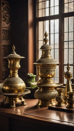 samovar,tea service,japanese tea set,antique singing bowls,tea set,incense with stand,islamic lamps,gamelan,candlesticks,china cabinet,incense burner,chinaware,gold ornaments,tibetan bowls,japanese pattern tea set,golden candlestick,perfume bottles,teapots,decorative fountains,table lamps,Photography,General,Realistic