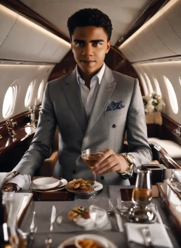 business jet,corporate jet,black businessman,air new zealand,flight attendant,african businessman,emirates,a black man on a suit,business man,airplane passenger,private plane,concierge,businessman,fine dining,flying food,muhammad ali,mohammed ali,airplane,bombardino,cristiano,Photography,Natural