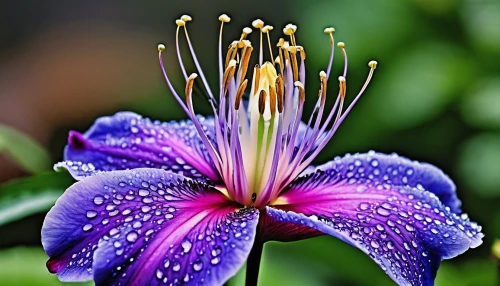 dew drops on flower,purple flower,beautiful flower,spider flower,flower exotic,peruvian lily,magic star flower,flower purple,purple passion flower,lily flower,exotic flower,stargazer lily,passionflower,passion flower,flower of water-lily,rain lily,purple dahlia,purple passionflower,stamens,blue passion flower,Photography,General,Realistic
