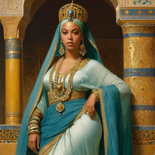 cleopatra,orientalism,jaya,priestess,arabian,royalty,queen,nile,ancient egyptian girl,fantasy portrait,the prophet mary,a woman,moorish,oriental princess,egyptian,sultana,african american woman,queen crown,regal,karnak,Art,Classical Oil Painting,Classical Oil Painting 42