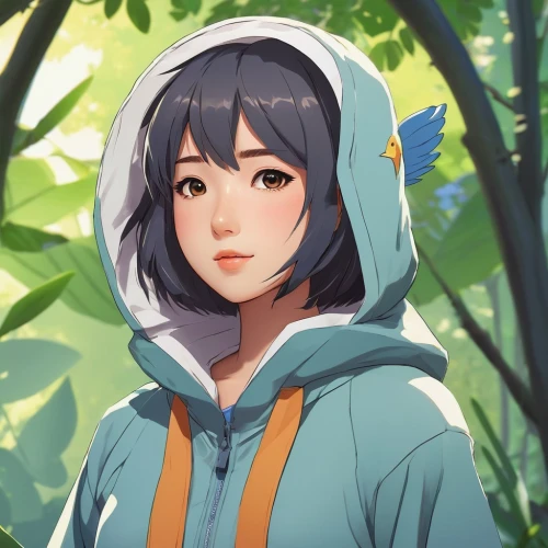 hinata,parka,hoodie,in the forest,forest clover,forest,forest flower,forest background,natura,forest walk,portrait background,scout,study,flora,worried girl,raincoat,windbreaker,digital painting,ursa,studio ghibli,Conceptual Art,Daily,Daily 07