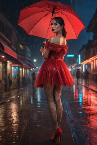 man in red dress,lady in red,girl in red dress,umbrella,pin-up girl,retro pin up girl,valentine pin up,red rose in rain,maraschino,valentine day's pin up,christmas pin up girl,pin up christmas girl,pinup girl,pin up girl,pin-up model,red shoes,cocktail dress,asian umbrella,burlesque,retro pin up girls,Art,Artistic Painting,Artistic Painting 29