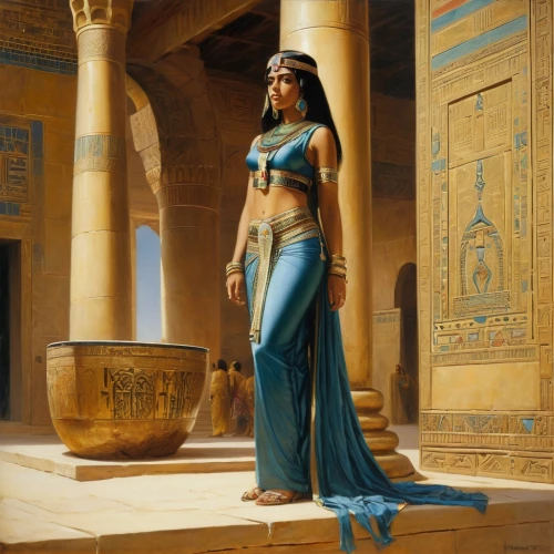 ancient egyptian girl,cleopatra,ancient egyptian,ancient egypt,egyptian,egyptian temple,karnak,pharaonic,orientalism,egypt,priestess,ancient costume,arabian,woman at the well,horus,ancient art,ancient,aswan,edfu,pharaoh,Art,Classical Oil Painting,Classical Oil Painting 42