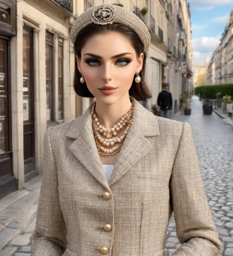 pearl necklace,aristocrat,businesswoman,business woman,vintage fashion,fashion doll,jewelry（architecture）,victorian lady,victorian style,stewardess,pearl necklaces,women fashion,business girl,orsay,gold jewelry,madeleine,bridal jewelry,bussiness woman,woman in menswear,realdoll,Photography,Realistic