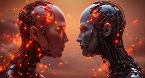 artificial intelligence,face to face,ai,cybernetics,man and woman,neural network,two people,forbidden love,dispute,hot love,connection,binary system,melt,first kiss,gemini,into each other,amorous,machines,connectedness,dualism,Photography,Artistic Photography,Artistic Photography 11