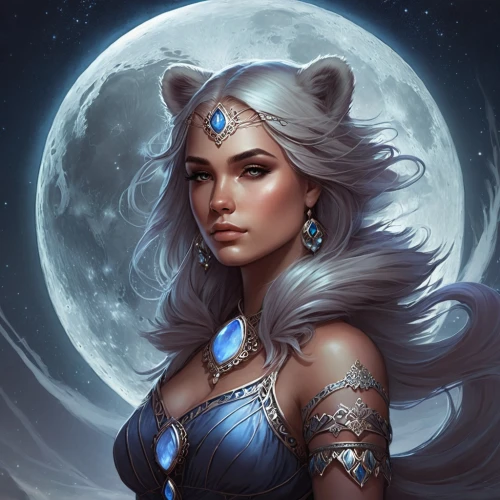 blue enchantress,blue moon rose,fantasy portrait,sorceress,blue moon,luna,zodiac sign libra,fantasy art,fantasy woman,moonbeam,priestess,ice queen,lunar,moonlit,moon phase,the snow queen,the enchantress,lunar eclipse,queen of the night,moon and star,Conceptual Art,Fantasy,Fantasy 17