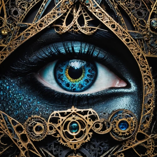 masquerade,the blue eye,peacock eye,golden eyes,women's eyes,ojos azules,mirror of souls,cosmic eye,the carnival of venice,all seeing eye,venetian mask,dark blue and gold,blue enchantress,blue eyes,blue eye,masque,gold eyes,eye,golden mask,eyes,Illustration,Realistic Fantasy,Realistic Fantasy 46