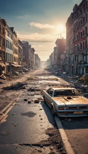 post-apocalyptic landscape,abandoned car,post apocalyptic,luxury decay,destroyed city,post-apocalypse,road forgotten,detroit,wasteland,old abandoned car,abandoned places,cuba background,abandoned,dilapidated,apocalyptic,desolation,abandonded,ghost town,derelict,scrapped car,Photography,General,Realistic