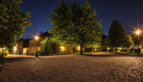 landscape lighting,tree-lined avenue,the park at night,the cobbled streets,tree lined path,tree lined lane,cobblestones,paved square,cobbles,nauerner square,birch alley,night photography,modlin fortress,security lighting,cobblestone,night photograph,street lamps,old linden alley,turku,tree lined,Photography,General,Realistic