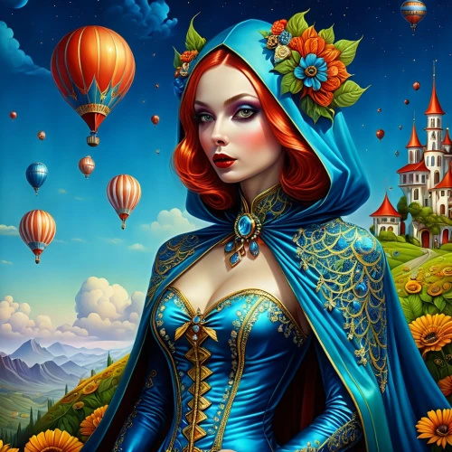 fantasy art,fantasy picture,fantasy portrait,fairy tale character,fantasy woman,blue enchantress,queen of hearts,3d fantasy,fantasy girl,hot-air-balloon-valley-sky,fairy tale icons,game illustration,skyflower,fairytale characters,fairy tale,fantasy world,hot air balloon,hot air balloons,ball fortune tellers,vanessa (butterfly),Photography,General,Realistic