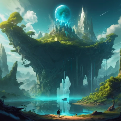 fantasy landscape,mushroom landscape,futuristic landscape,fantasy picture,mushroom island,fantasy art,alien world,3d fantasy,fantasy world,alien planet,ancient city,an island far away landscape,world digital painting,floating island,myst,fairy world,druid grove,dream world,floating islands,high landscape,Conceptual Art,Fantasy,Fantasy 02