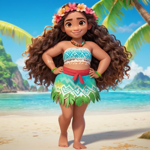 moana,hula,polynesian girl,luau,lilo,polynesian,tiana,aloha,agnes,hawaiian,south pacific,polynesia,merida,bahama mom,fiji,tahiti,bora-bora,cute cartoon character,believe in mermaids,blue hawaii,Illustration,Japanese style,Japanese Style 02