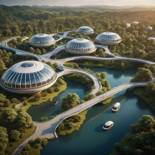 futuristic architecture,futuristic art museum,futuristic landscape,solar cell base,artificial islands,alien world,flower dome,roof domes,alien planet,sky space concept,artificial island,hahnenfu greenhouse,greenhouse effect,floating islands,futuristic,musical dome,autostadt wolfsburg,bee-dome,olympiapark,eco hotel,Photography,General,Cinematic