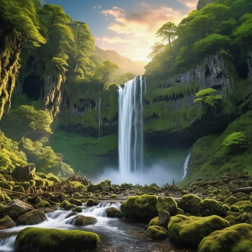 green waterfall,fantasy landscape,wasserfall,waterfalls,brown waterfall,cartoon video game background,landscape background,water falls,mountain spring,water fall,waterfall,beautiful landscape,the natural scenery,natural scenery,ash falls,landscapes beautiful,a small waterfall,nature landscape,fairyland canyon,fantasy picture,Photography,General,Realistic