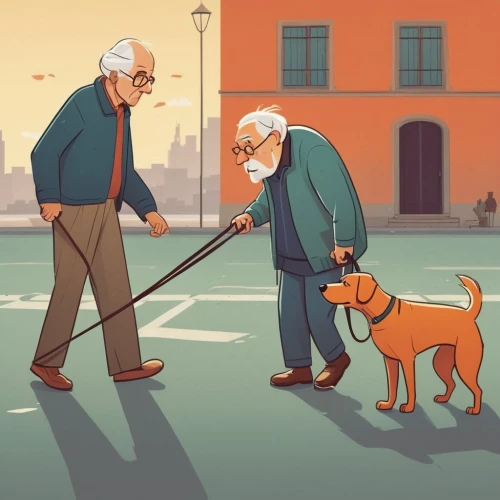 old couple,dog illustration,walking dogs,care for the elderly,companion dog,elderly people,pensioners,grandparents,retirement,playing dogs,pensioner,old age,human and animal,old people,color dogs,dog cartoon,aperol,elderly man,dog school,senior citizens,Illustration,Vector,Vector 05