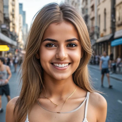 a girl's smile,australian,swedish german,aussie,beautiful young woman,indian,yemeni,smiling,indian girl,girl in t-shirt,pretty young woman,killer smile,girl portrait,arab,on the street,melbourne,grin,a smile,blonde girl,beautiful face,Female,Middle Easterners,Straight hair,Youth adult,M,Confidence,Underwear,Outdoor,Modern City