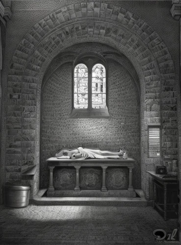 crypt,empty tomb,cellar,treatment room,bedroom,sepulchre,chamber,vaulted cellar,charcoal drawing,stone oven,tomb,a dark room,resting place,mausoleum,sleeping room,wayside chapel,examination room,almshouse,sanctuary,masonry oven,Art sketch,Art sketch,Ultra Realistic