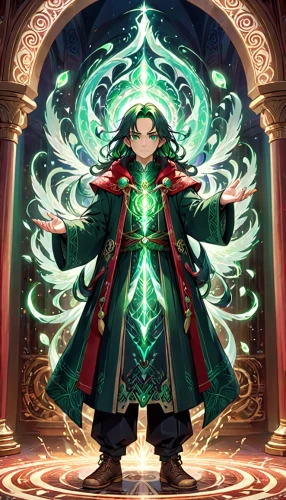 magus,male elf,mage,alibaba,summoner,magic grimoire,christmas banner,elf,vax figure,dodge warlock,loki,green aurora,cg artwork,magistrate,dragon li,jrr tolkien,druid,emerald,anahata,paysandisia archon,Anime,Anime,General