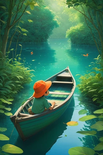 canoeing,boat landscape,canoe,fishing float,kayak,kayaking,canoes,raft,little boat,kayaks,kayaker,row boat,rowboat,dugout canoe,pedalos,water boat,paddle boat,floating on the river,world digital painting,canoe polo,Illustration,Children,Children 01