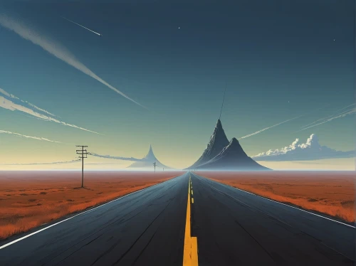 road to nowhere,open road,mountain road,vanishing point,the road,futuristic landscape,long road,road,mountain highway,roads,road forgotten,empty road,crossroad,fork in the road,highway,sand road,straight ahead,earth rise,desert,crossroads,Conceptual Art,Sci-Fi,Sci-Fi 07