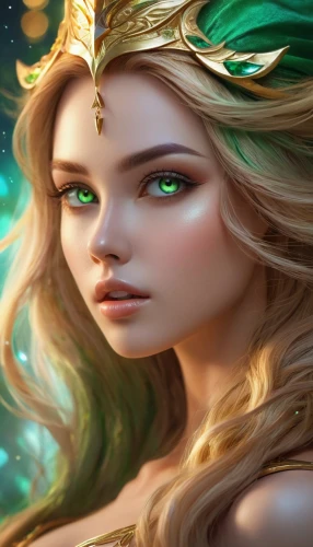 fantasy portrait,fantasy woman,mermaid background,fantasy art,the enchantress,dryad,mermaid vectors,green mermaid scale,sorceress,celtic queen,gold foil mermaid,medusa,elven,faery,faerie,fairy queen,zodiac sign libra,fae,golden crown,world digital painting,Illustration,Realistic Fantasy,Realistic Fantasy 01