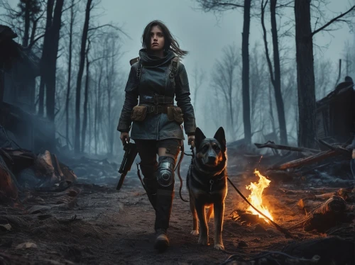 girl with dog,companion dog,huntress,black shepherd,game art,hunting dogs,croft,king shepherd,lara,witcher,wolf hunting,the wanderer,dog walker,fantasy picture,bohemian shepherd,warrior and orc,gamekeeper,blood hound,two wolves,scent hound,Photography,Documentary Photography,Documentary Photography 08