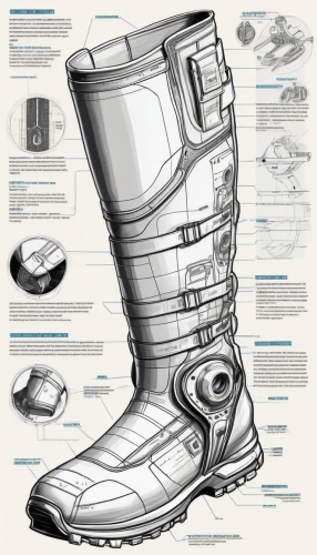 motorcycle boot,downhill ski boot,steel-toe boot,ski boot,splint boots,hiking equipment,personal protective equipment,hockey protective equipment,technical drawing,automotive design,steel-toed boots,hiking boot,ice hockey equipment,protective clothing,diving equipment,safety shoe,ski equipment,medical concept poster,riding boot,industrial design,Unique,Design,Infographics
