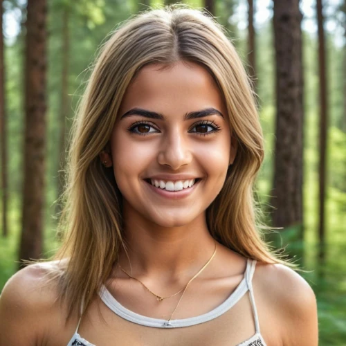 indian,swedish german,samantha troyanovich golfer,beautiful young woman,indian girl,killer smile,a girl's smile,garanaalvisser,forest background,natural cosmetic,girl in t-shirt,aeriel,greta oto,pretty young woman,tan,arab,smiling,green background,beautiful face,kamini,Female,Middle Easterners,Straight hair,Youth adult,M,Confidence,Underwear,Outdoor,Forest