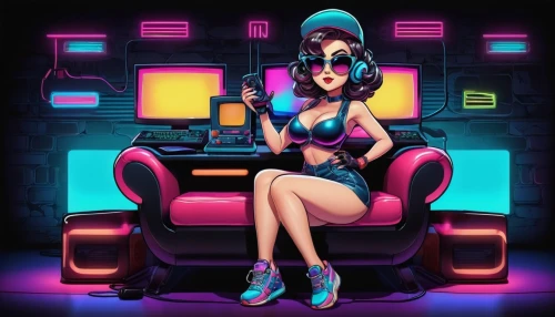 neon light,neon lights,retro girl,neon human resources,neon coffee,rockabella,cyber,girl at the computer,retro woman,cyberpunk,neon,retro music,vector illustration,neon cocktails,80's design,cyber glasses,80s,black light,neon carnival brasil,vector girl,Illustration,Japanese style,Japanese Style 07