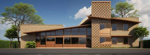 build by mirza golam pir,3d rendering,residential house,modern house,wooden facade,roof tile,building honeycomb,house shape,timber house,brick house,wooden house,cubic house,brick block,clay tile,modern building,frame house,modern architecture,render,brickwork,eco-construction,Photography,General,Realistic