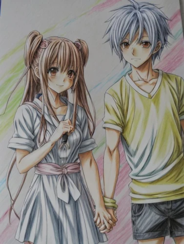 holding hands,hands holding,hand in hand,boy and girl,hold hands,copic,pencil color,heart in hand,young couple,love couple,red string,chalk drawing,color pencil,anime cartoon,pastel paper,couple - relationship,couple,color pencils,colored pencil,crayon colored pencil