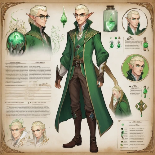 male elf,elven,male character,benedict herb,apothecary,cullen skink,konstantin bow,long ahriger clover,rockcress,candlemaker,robin hood,elf,moulder,arcanum,the son of lilium persicum,quarterstaff,vax figure,elves,saint patrick,magus,Unique,Design,Character Design