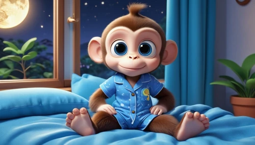 baby monkey,bale,cute cartoon character,cute cartoon image,monkey,cheeky monkey,pajamas,the monkey,monkey soldier,monkey banana,pjs,primate,chimp,monkey island,war monkey,animated cartoon,disney character,orang utan,capuchin,chimpanzee,Unique,3D,3D Character