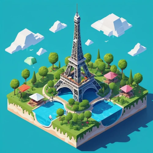 isometric,eiffel,low poly,eiffel tower,low-poly,french digital background,paris,trocadero,resort town,artificial islands,french building,the eiffel tower,floating island,lagoon,champ de mars,paris clip art,island suspended,dribbble,artificial island,eifel,Unique,3D,Isometric