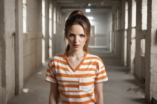 prisoner,horizontal stripes,prison,isolated t-shirt,drug rehabilitation,striped background,girl in t-shirt,the girl in nightie,asylum,long-sleeved t-shirt,women clothes,women's clothing,liberty cotton,photo session in torn clothes,girl in a long,detention,workhouse,arbitrary confinement,offenses,handcuffed,Photography,Natural